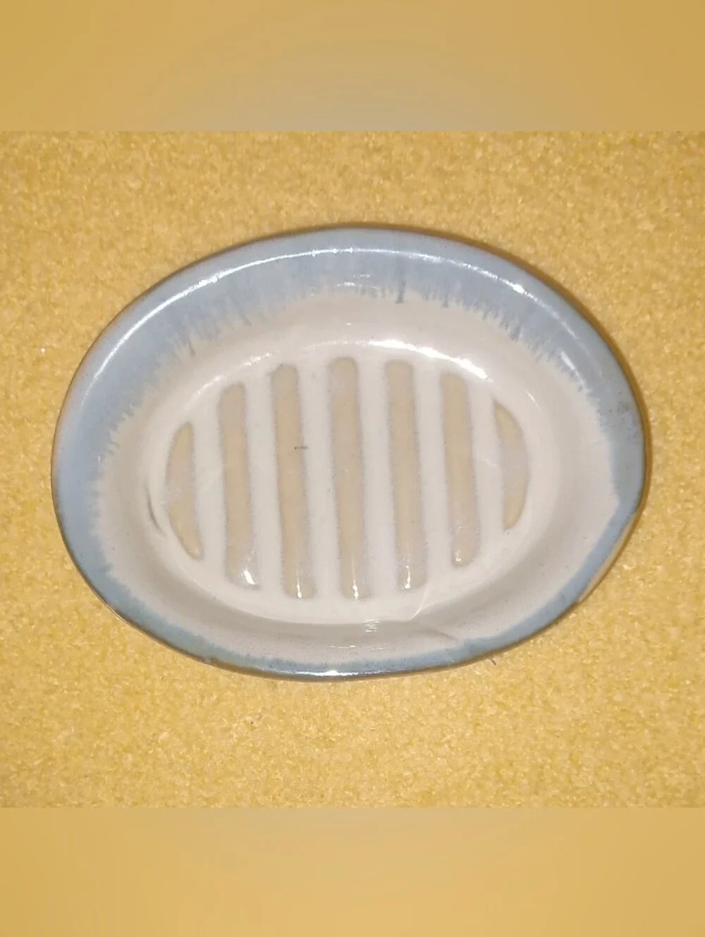 Handmade Ceramic Oval Soap Dish in Blue and White Bay Pottery